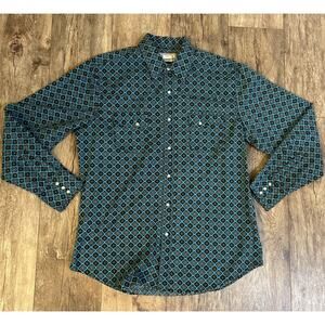 Wrangler Men Large Brushpopper Pearl Snap Geometric Retro Western Wrancher Shirt